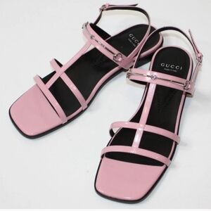 $890 Gucci Divine Cage Horsebit Leather Sandals Dolly Pink EU 38.5 US 8.5 NWT